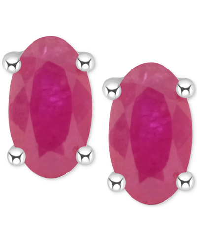 Macy's Ruby Oval-cut Stud Earrings In 14k White Gold (also In Emerald) In Ruby Red