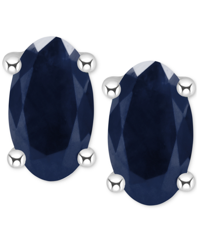 Macy's Ruby Oval-cut Stud Earrings In 14k White Gold (also In Emerald) In Sapphire