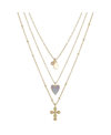 UNWRITTEN 14K GOLD FLASH-PLATED 3-PIECES GENUINE MOTHER OF PEARL HEART AND CROSS LAYERED PENDANTS SET