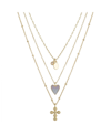 Unwritten 14k Gold Flash-plated 3-pieces Genuine Mother Of Pearl Heart And Cross Layered Pendants Set In Gold Flash Plated