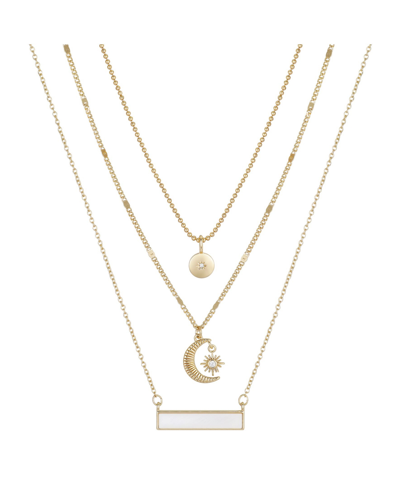 Unwritten 14k Gold Flash-plated 3-pieces Genuine Mother Of Pearl Celestial Layered Pendants Set In Gold Flash Plated