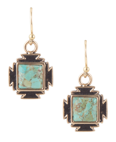 Barse Women's Aztec Bronze And Genuine Turquoise Drop Earrings