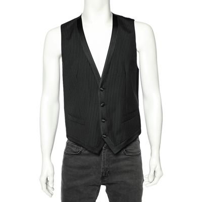 Pre-owned Dolce & Gabbana Black Striped Wool Button Front Waistcoat M