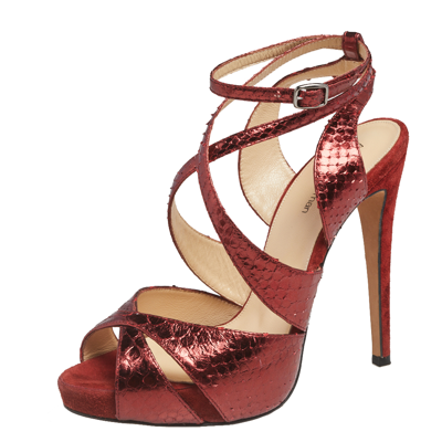 Pre-owned Alexandre Birman Burgundy Python Leather And Suede Ankle Strap Sandals Size 36