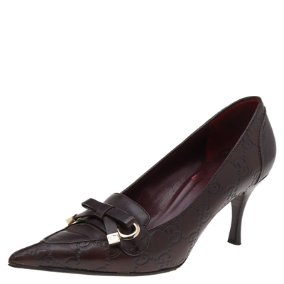Pre-owned Gucci Ssima Leather Pointed Toe Pumps Size 36 In Burgundy