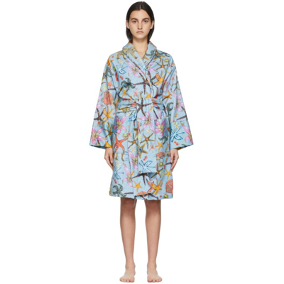 Versace Blue Starfish Dressing Gown In Z4684 Blue