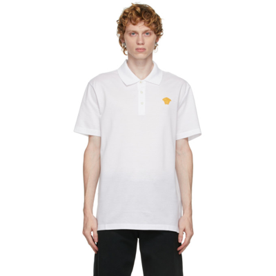 Versace Medusa Embroidered Polo Shirt In Optical White