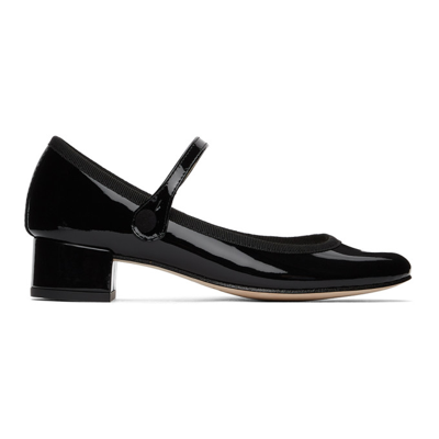 Repetto Black Patent Rose Mary Jane Heels