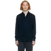 Sunspel Merino Wool Long Sleeve Polo Top In Light Navy