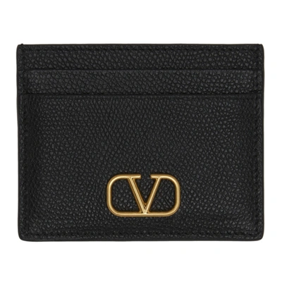 Valentino Garavani Black Vlogo Signature Leather Card Holder In 0no Black