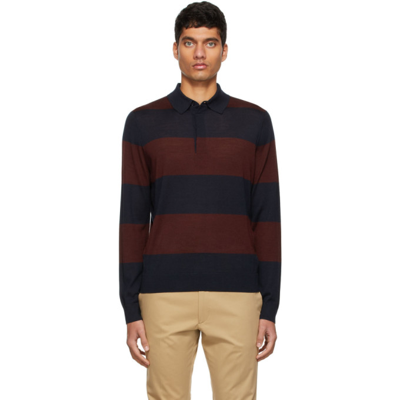 Paul Smith Gents Striped Wool And Silk-blend Polo Shirt In Dkna Dark Navy