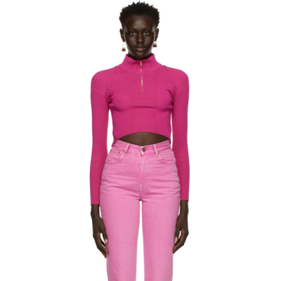 Jacquemus La Bormio Knitted Crop Top In Pink