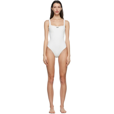 Off-white Logo Ribbed One Piece Swimsuit In Weiss