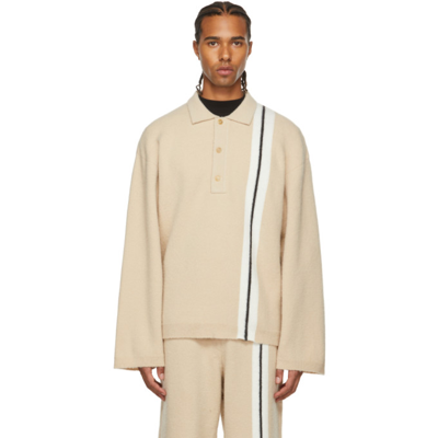 Palm Angels Side-stripe Knit Polo Shirt In Neutrals