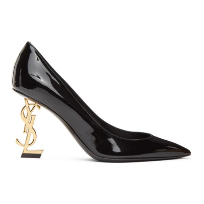 Saint Laurent Black & Gold Opyum 85 Heels In 1000 Black