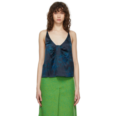 Ganni Floral Print Organic Silk Blend Camisole In Sky Captain