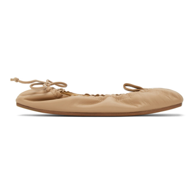 Mm6 Maison Margiela Tan Reversed Ballerina Flats In Beige