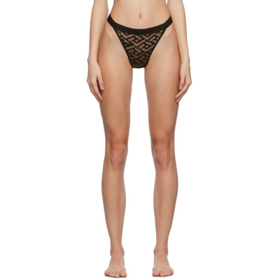 Versace Greca Signature Tulle Thong In Black