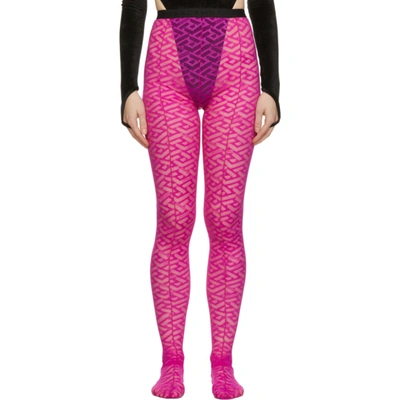 Versace Pink Tulle Monogram Tights In 1pa40 Fusch