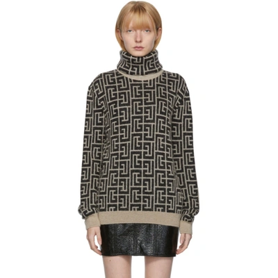 Balmain Monogram Wool And Mohair-blend Sweater In Braun