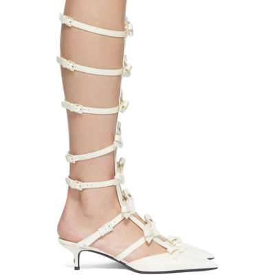 Valentino Garavani Off-white Knee-high French Bow Cage 45 Heels In A03 Ivory