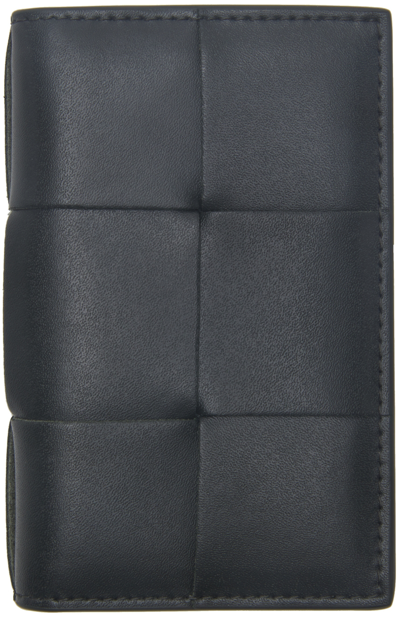 Bottega Veneta Leather Maxi Intrecciato Card Holder In 3244-dark Moss-silve
