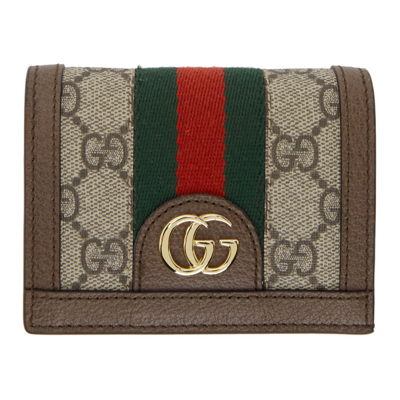 Gucci Beige Gg Supreme Ophidia Bifold Card Holder In 8745 B.eb/n.acero/vr