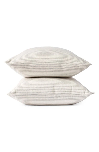 Coyuchi Cloud Set Of 2 Brushed Organic Cotton Flannel Pillowcases In Undyed Charcoal Heather Stripe