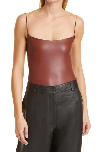 Alix Nyc Hirst Spaghetti-strap Faux-leather Bodysuit In Paprika