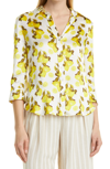 Lagence L'agence Dani Lemon Print Silk Blouse In Ivory/ Yellow Lemon
