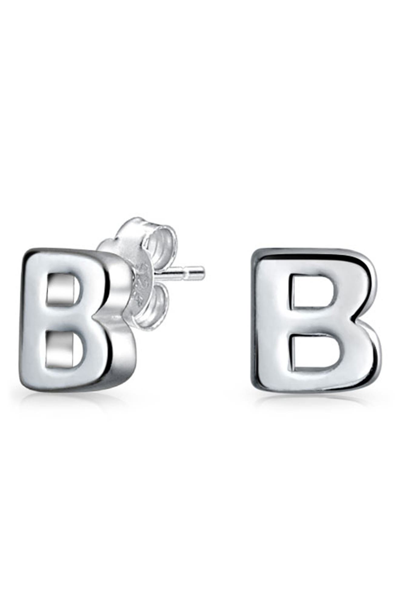 Bling Jewelry Capital Abc Minimalist Stud Earrings In Silver-b