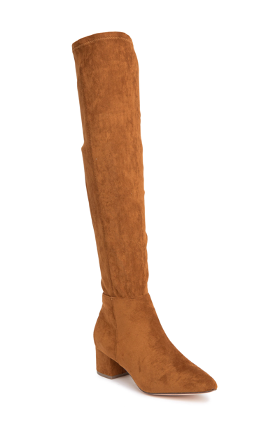 Chase & Chloe Wynter Over The Knee Boot In Tan Suede