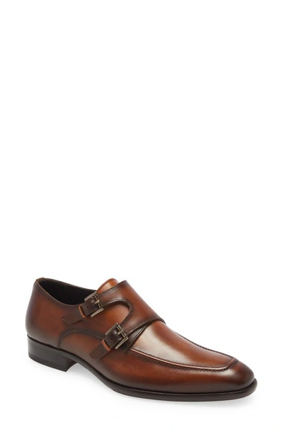 Mezlan Leather Double Monk Strap Shoe In Cognac