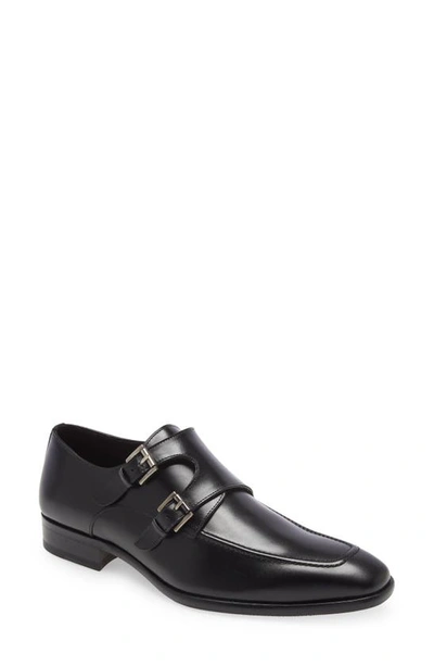 Mezlan Leather Double Monk Strap Shoe In Black