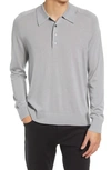 Theory Regal Wool Long Sleeve Polo Shirt In Sleet Blue