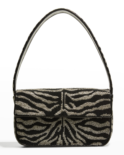 Staud Tommy Two-tone Beaded Shoulder Bag In Black/white