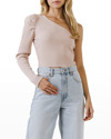 Endless Rose One-shoulder Rib-knit Crop Top In Dusty Pink