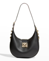 Christian Louboutin Carasky Small Studded Leather Hobo Bag In Cm6s Black Gold