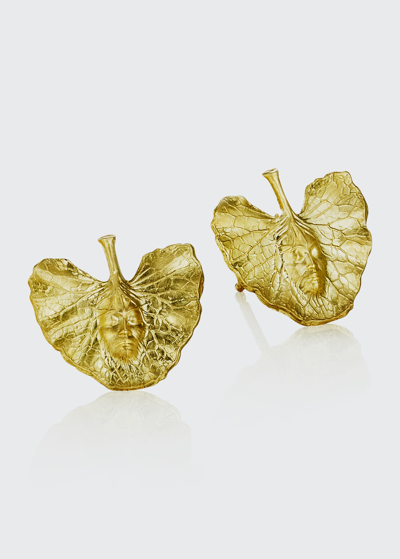 Anthony Lent Shoko Leaf Stud Earrings In 18k Yellow Gold In Yg