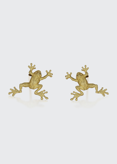 Anthony Lent Climbing Tree Frog Stud Earrings In 18k Yellow Gold And Diamonds In Yg