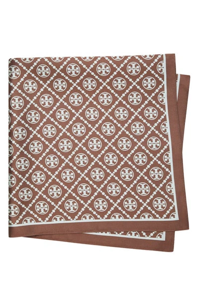 Tory Burch Diamond Dot Two-tone Square Scarf In Chocolate / Blue Mist