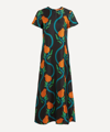 La Doublej Floral-print Silk Midi Swing Dress In Melograno Nero