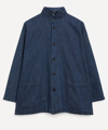 Eskandar Slim A-line Double Stand Collar Jacket With Side Insert (long Length) In Jean Dark