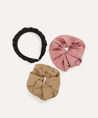 The Uniform Plaited Satin Headband And Oversized Satin Scrunchies Set In Multi