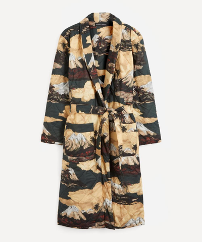 Desmond & Dempsey Belted Quilted Printed Cotton Robe In Green