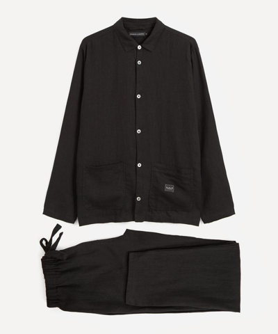 Desmond & Dempsey Linen Pyjama Set In Black