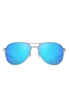 Oakley 57mm Pilot Sunglasses In Satin Chrome/ Prizm Sapphire