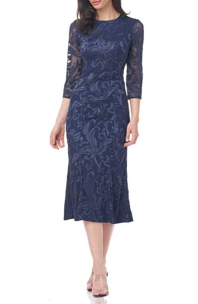 Js Collections Cecily Embroidered Midi Cocktail Dress In Navy Blue |  ModeSens