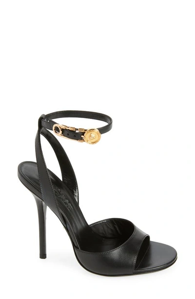 Versace Safety Pin Ankle Strap Sandal In Black