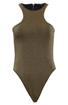 Allsaints Norma Racer Neck Bodysuit In Khaki Green